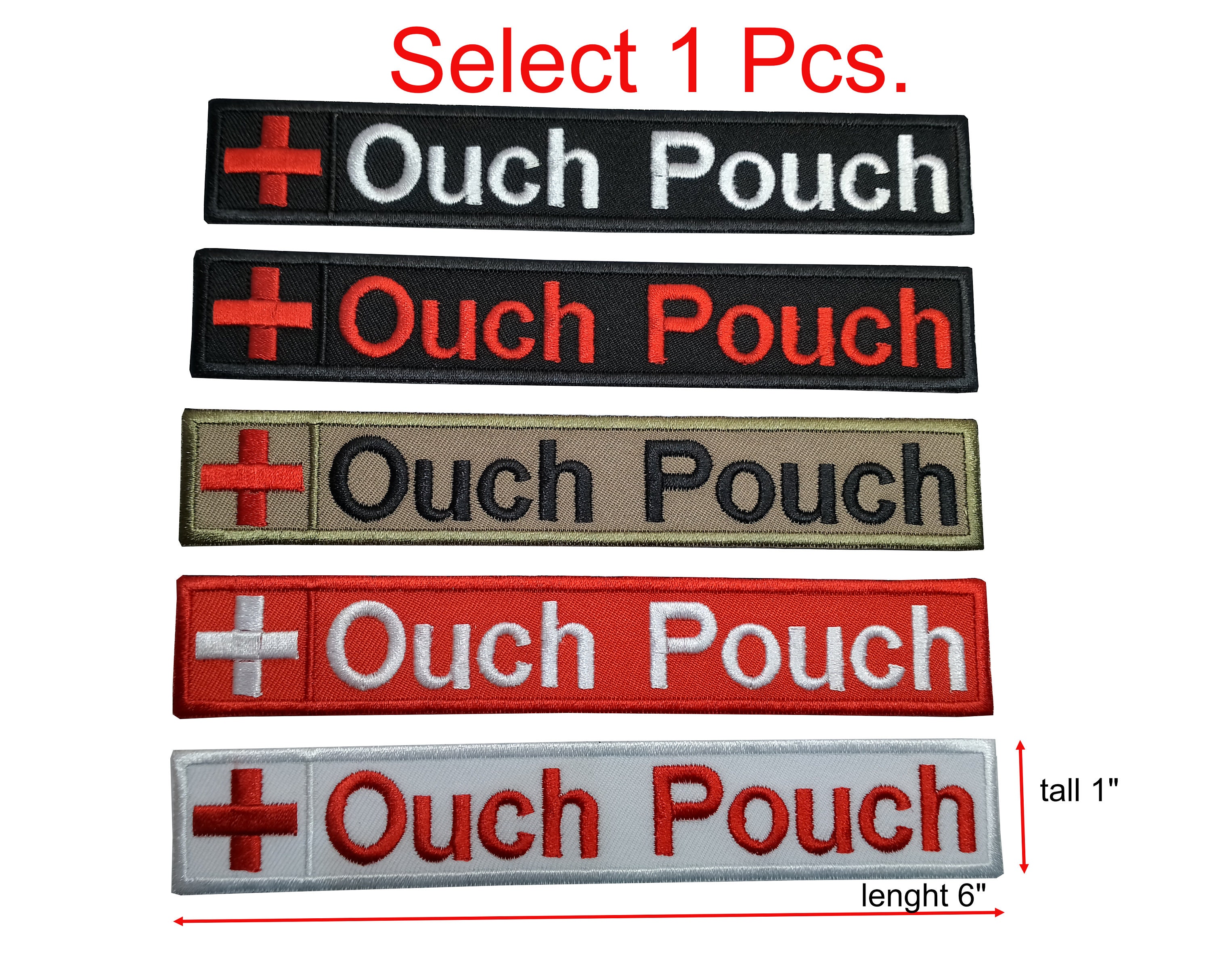 Ouch Pouch Red Cross Patch Medic Med Paramedic EMS EMT Rescue Emergency  Ambulance Hook Backing for Attachment or Sew on Patch Size 6 X 1 