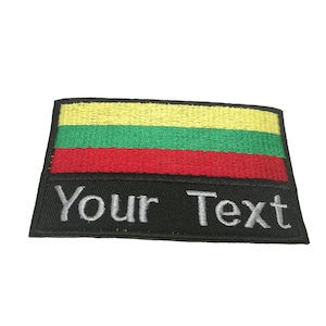 May include: An embroidered patch with the Lithuanian flag and the text "Your Text" in gray.