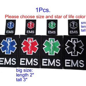 1Pcs. EMS EMR EMT patch Emergency Medical Services paramedic Rescue embroidered sew on or hook backing for attachment size 1'x1.5", 2"x3"