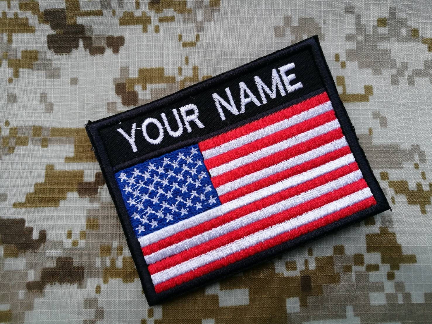 Custom name text patch Your Name USA flag patch hook backing | Etsy