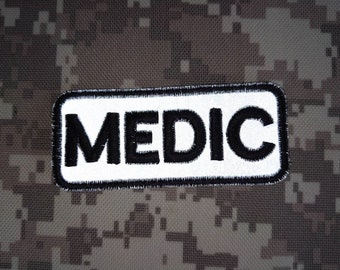 Reflective Medic patch EMS EMT Paramedic Medic, white line, embroidered sew on patch or hook backing for attachment patch size 1.5"x 3.5"