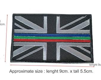 UK Police Ambulance Fire Fighter Rescue EMS Union Jack Flag red green blue line patch hook backing for attachment or sew on size 9cm.X5.5cm.