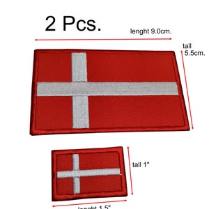 2 Pcs. Denmark Flag patch international flag Nation Denmark flag with hook backing attachment or sew on size 5.5cm. x 9cm. and 1&quot; x 1.5&quot;
