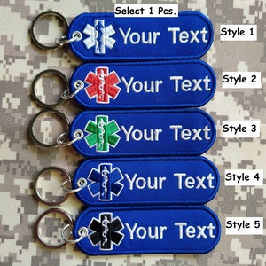 Custom text Your Text Key Chain Embroidery EMT EMS Rescue medic paramedic Medic key chain key tag bag holder size 11 cm x 3.5 cm