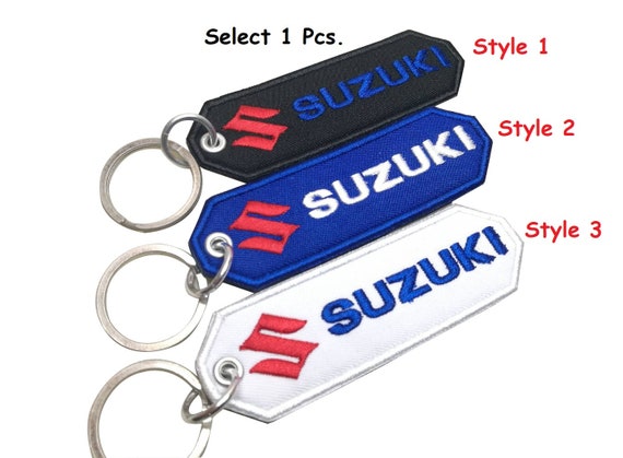 Suzuki llavero Biker bordado llavero Suzuki Biker moto de carreras Suzuki parche llavero llavero llavero etiqueta etiqueta soporte 10 cm X 3 cm
