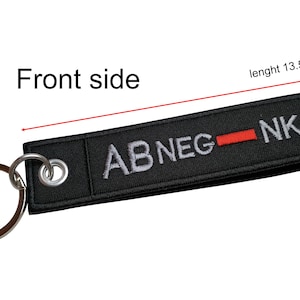 Custom name Your text blood type A B O AB NKDA army military key chain embroidered tag key ring tag bag tag holder bag holder size 13.5x3cm.