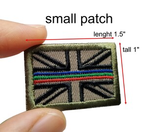 Small Patch UK Flag Police Ambulance Fire Fighter Rescue EMS EMT red green blue line hook backing for attachment or sew on size 1.5"X1"