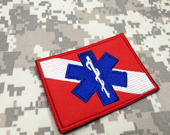 EMS EMT Rescue DIVER Patch Diving Scuba Skin Diver patch embroidered sew on or hook backing attachment 3.5&quot;x 2.5&quot; or select small size 1&quot;x2&quot;