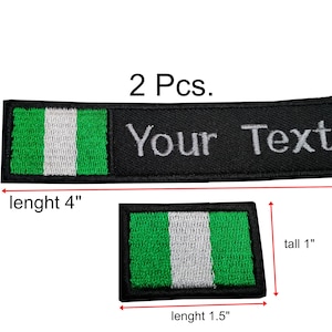 2tlg. Nigeria-Flaggenaufnäher mit benutzerdefiniertem Namenstext und kleiner Nigeria-Flagge mit Hakenbefestigung oder zum Aufnähen in den Größen 4 &quot;x 1&quot;, 5 &quot;x1&quot;, 6 &quot;x 1&quot; und 1 &quot;x 1,5&quot;