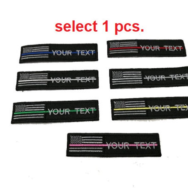 1 Pcs. Custom name Patch thin red blue white green pink yellow gray line patch USA flag patch hook backing or sew on size 4"x1",5"x1",6"x 1"