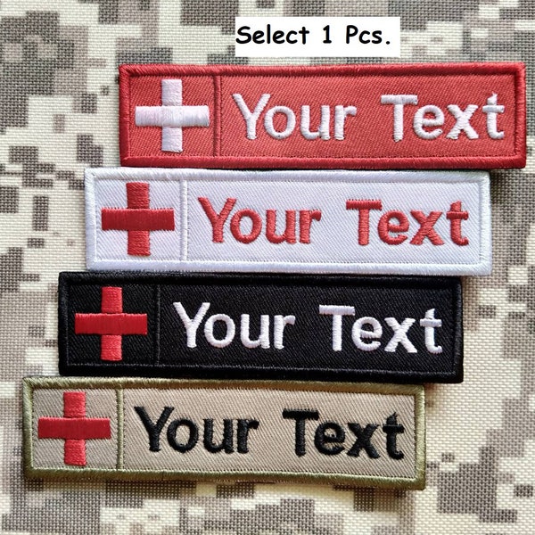 Red Cross Medic custom name text patch Firs Aid paramedic hook backing for attachment or sew on patch size 4 x 1 , 5 x 1, 6 x 1 Inches