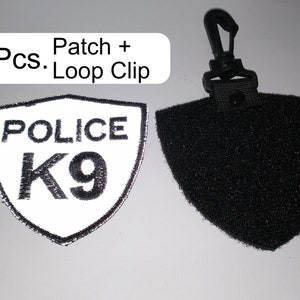 2 Pcs. Police K9 Reflective embroidered with hook backing patch Loop tab Clip key chain size width 9cm. x tall 9cm.