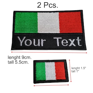 2 Pcs. Italy Flag patch Custom name Text and Small Italy flag with hook backing attachment or sew on size 5.5cm. x 9cm. and 1.5"x 1"