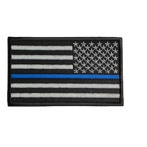Reverse USA flag Thin Blue line patch For Right Arm Police Swat Hook backing or Sew on size 5.5cm. x 9cm.