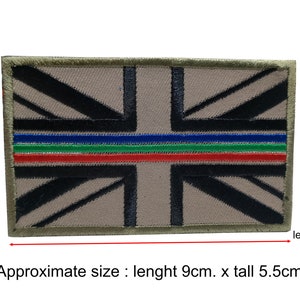 UK Police Ambulance Fire Fighter Rescue EMS Union Jack Flag red green blue line patch hook backing for attachment or sew on size 9cm.X5.5cm.