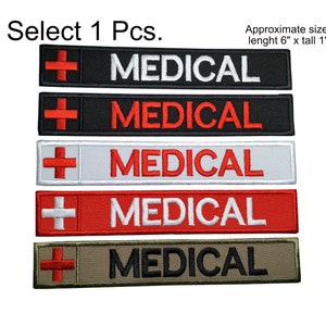 1Pcs. MEDICAL Red Cross patch Med Medic First Aid paramedic EMS EMT Rescue hook backing for attachment or sew on size 4"x1", 5"x1", 6"x1"