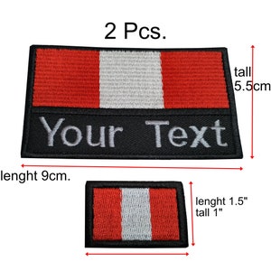 2 stuks Patch met Peru-vlag Aangepaste naam Tekst en kleine patch met Peru-vlag met haakbevestiging of opnaaibare maat 5,5 cm. x 9 cm. en 1,5 "x 1"