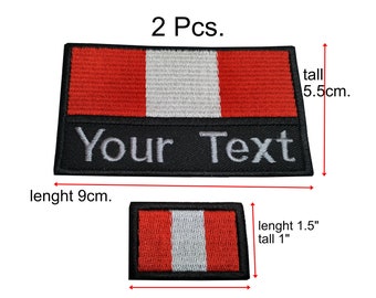 2 Stk. Peru Flaggenaufnäher Benutzerdefinierter Name Text und kleiner Peru Flaggenaufnäher mit Hakenbefestigung oder aufnähen auf Größe 5,5 cm. x 9cm. und 1,5 "x1"