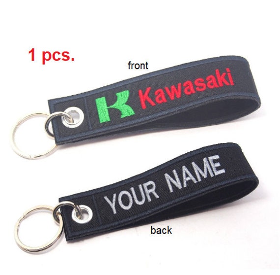 Custom Name tag Kawasaki  Racing Biker Motorcycle Embroider Keychain Key Holder