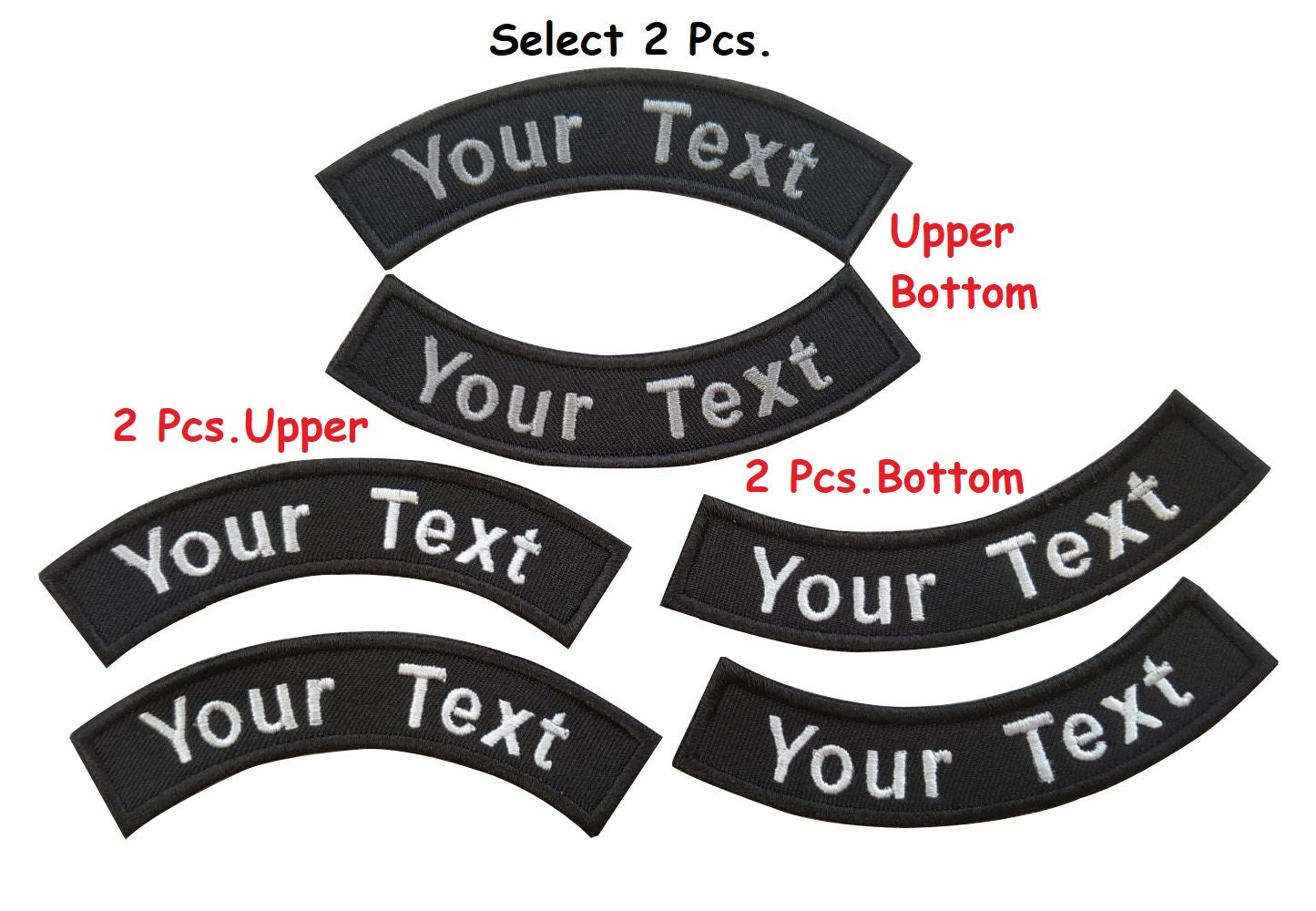 ID Label PATCH Text PRESS in English on Black surface Velcro removable Set  2pcs