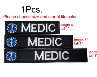 1Pcs.Star Of Life MEDIC patch paramedic medical rescue emergency ambulance med sew on or hook backing for attachment size 4"x 1",5"x1",6"x1"