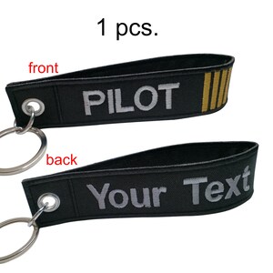 PC 1. Correa de soporte de pulsera bordada de piloto, nombre personalizado, su texto, etiqueta de equipaje, llavero, etiqueta de bolsa, soporte de etiqueta, tamaño de bolsa de 13,5 cm. x 3cm