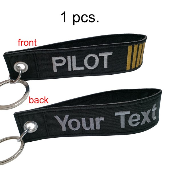 1 Pcs. Pilot embroidered wristlet holder strap custom name your text luggage tag key chain key tag bag holder tag bag size 13.5cm. x 3cm.