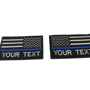 2 Pcs. Custom name thin blue line police  swat  USA flag patch hook backing for attachment or sew on size 9x5.5 cm