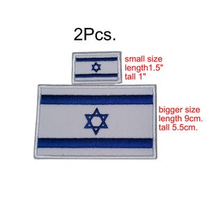 2Pcs. Israel Flag patch Nation Flag International Embroidered flag with hook backing attachment or sew on size 5.5cm. x 9cm. and 1&quot; x 1.5&quot;