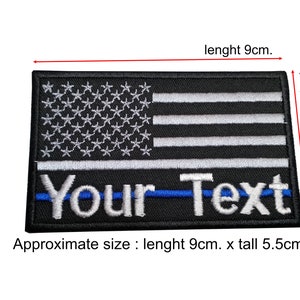Blue Line Custom name text your text patch thin blue line police USA flag patch hook backing for attachment or sew on size 9x5.5cm, 5x7inch