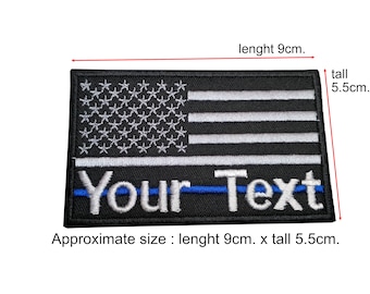 Blue Line Anpassad namntext din text lapp tunn blå linje polis amerikansk flagga lapp krok baksida för fastsättning eller sy på storlek 9x5,5 cm, 5 x 7 tum