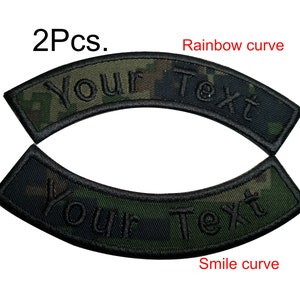 2 Pcs. Curve Custom name text patch camouflage Fabric military Police Army Style embroidered hook backing attach or sew on size 4&quot;x 1&quot;