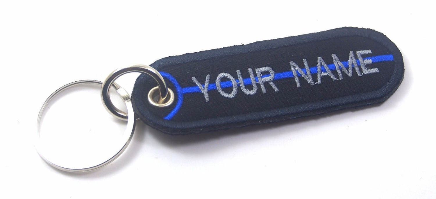 Thin Blue line key chain Custom name Your text thin blue line Etsy