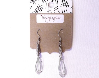 Whisk You Away Dangle Earrings Silver Wire Kitchen Whisk Baking Gift for her cottage core unique miniature chef cute funny baker chic cake