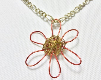 Flower Me with Love Pendant Necklace; Colorful Flower Pendant Necklace Metal Flower Necklace Swirly Wrapped Necklace Shaped Wire Customize