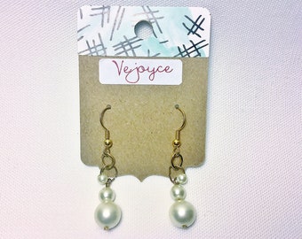 Pearlfect Earrings Faux White Pearl Beaded Dangle Gold and White Classy Dainy Handmade Unique Gift for Her Special unique Barbie chic new