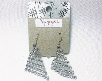 Twinkling Triangles Earrings; Dangle Earrings Sparkly Triangle Sparkle Gift for Her Classy Earrings Geometric Unique Silver Shiny Elegant