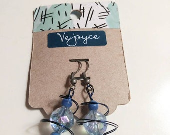 Blue Swirl Wire Wrap Dangle Earrings Blue Shiny Sparkly Dainty Plastic Wrapped Wire Work Drop Earrings Gift For Her Cute Love Unique Handmad