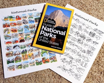 Full Color OR Outline National Park Watercolor Checklist Coloring Page Black and White Donation Adventurous Gift Travel Road Trip outdoorsy