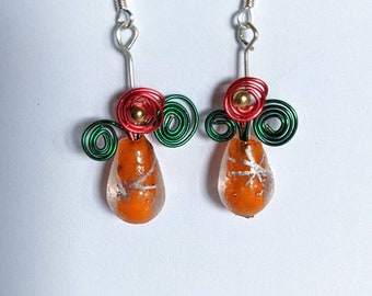 Flower Pot Dangle Red Orange Green Earrings Gift Spring Dainty Cute Floral Girly Vase Miniature Plant Mini Buds Barbie Plant Art summer