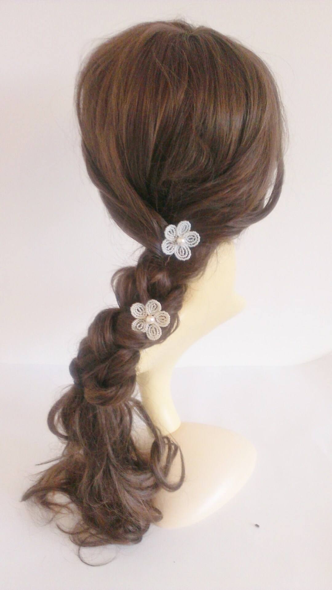 White Flower Hair Pin, Flower Girl Hair Accessories, Beaded Flower Hair