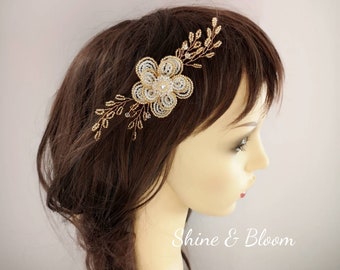 Gold bridal hair comb, gold flower hair comb, bridal flower headpiece,wedding flower hair clip,wedding flower hair comb,gold wedding hair