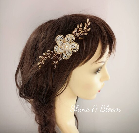 ?Women Gold Flower Crystal Hair Comb Accessories with Pearl Side Comb Headpiece Amazon.com : Catery Flower Crystal Bride Wedding Hair Comb  main image 3