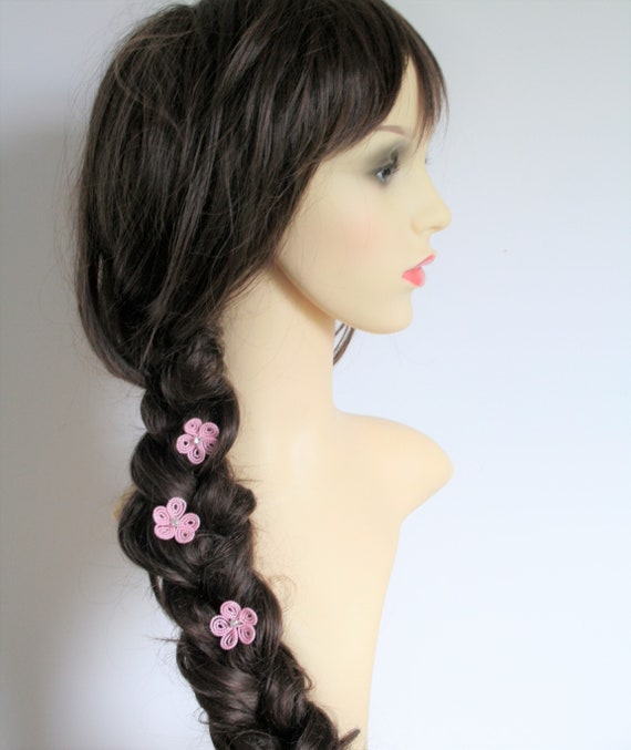 Pink Flower Hair Piece Pink Flower Girl Pink Flower Girl Hair Accessories Beaded Flower Hair Pins
