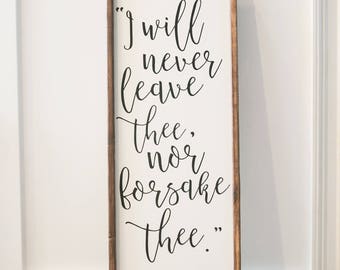 I Will Never Leave Thee - Hebrews 13 - Scripture Sign - Wood Sign