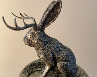 Seated jackalope mini statue