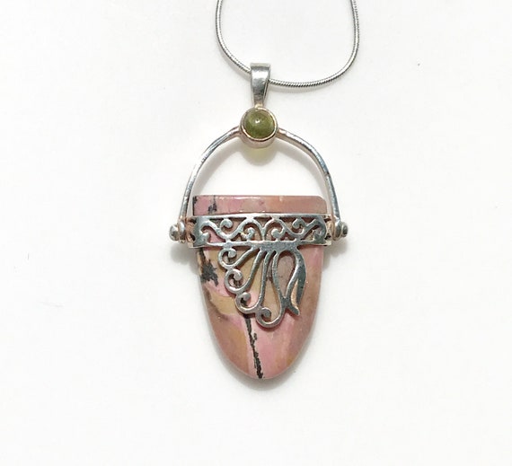 Vintage Rhodonite Statement Necklace, Pink Rhodon… - image 2