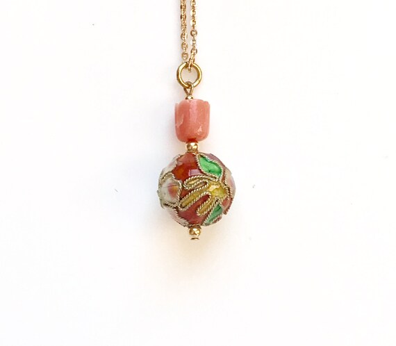 Vintage Carved Angel Skin Pink Coral Necklace,  C… - image 3