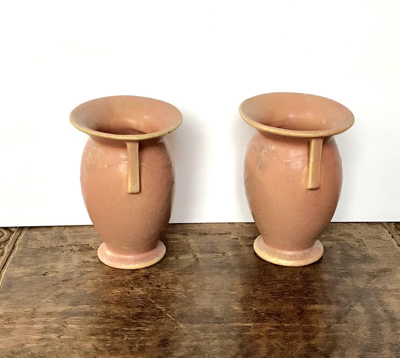 Pair of Early Roseville Pottery Cremona Pattern Double Handled Vases