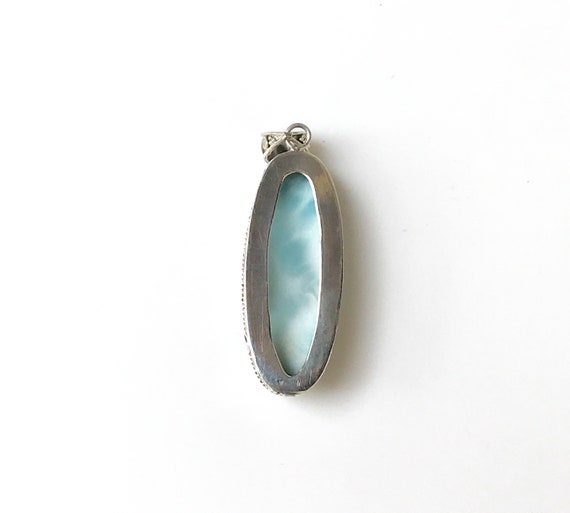 Silver Larimar Pendant, Oval Cabochon Gemstone, 9… - image 9